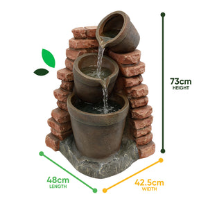 Solar Powered Corner Brick Wall Water Feature with Battery Backup