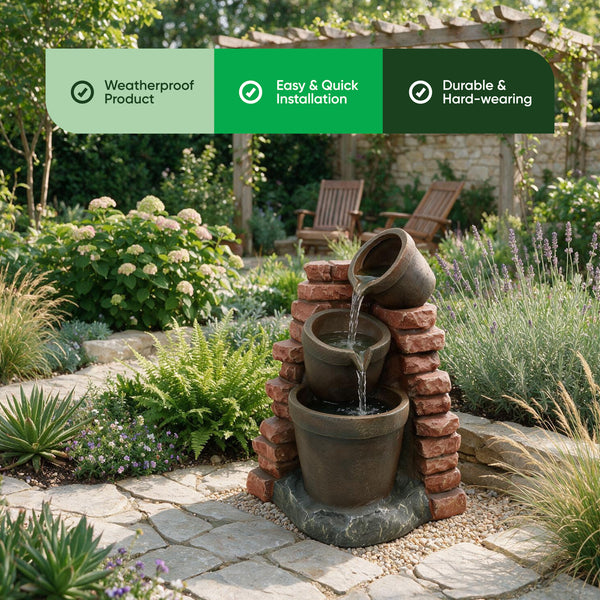 Solar Powered Corner Brick Wall Water Feature with Battery Backup