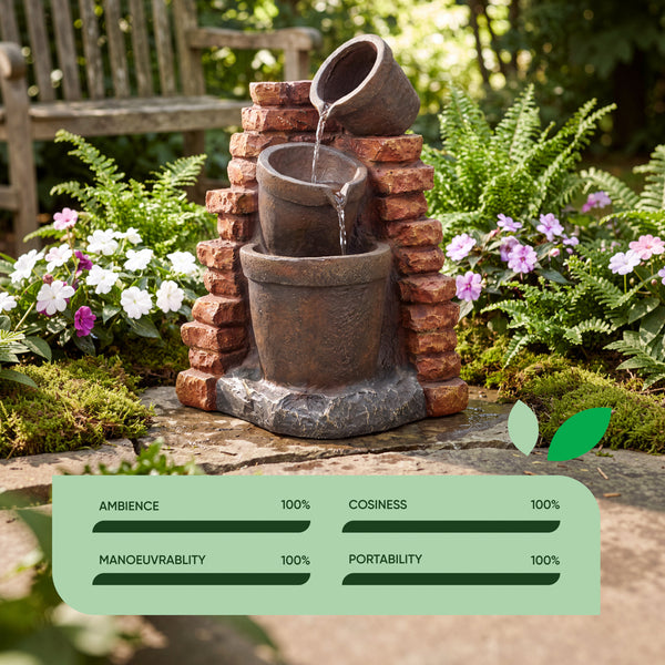 Solar Powered Corner Brick Wall Water Feature with Battery Backup