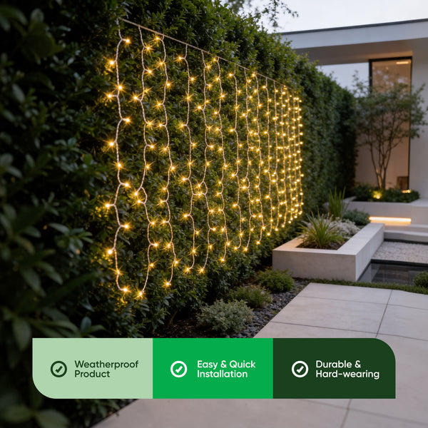 Solar Curtain Lights – 192 LED Warm White Hanging Lights