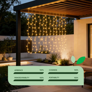 Solar Curtain Lights – 192 LED Warm White Hanging Lights