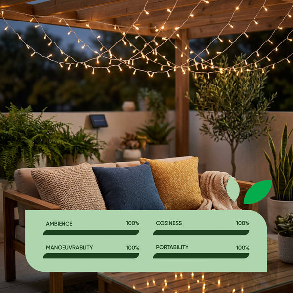 Solar Curtain Lights – 192 LED Warm White Hanging Lights