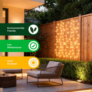 Solar Curtain Lights – 192 LED Warm White Hanging Lights