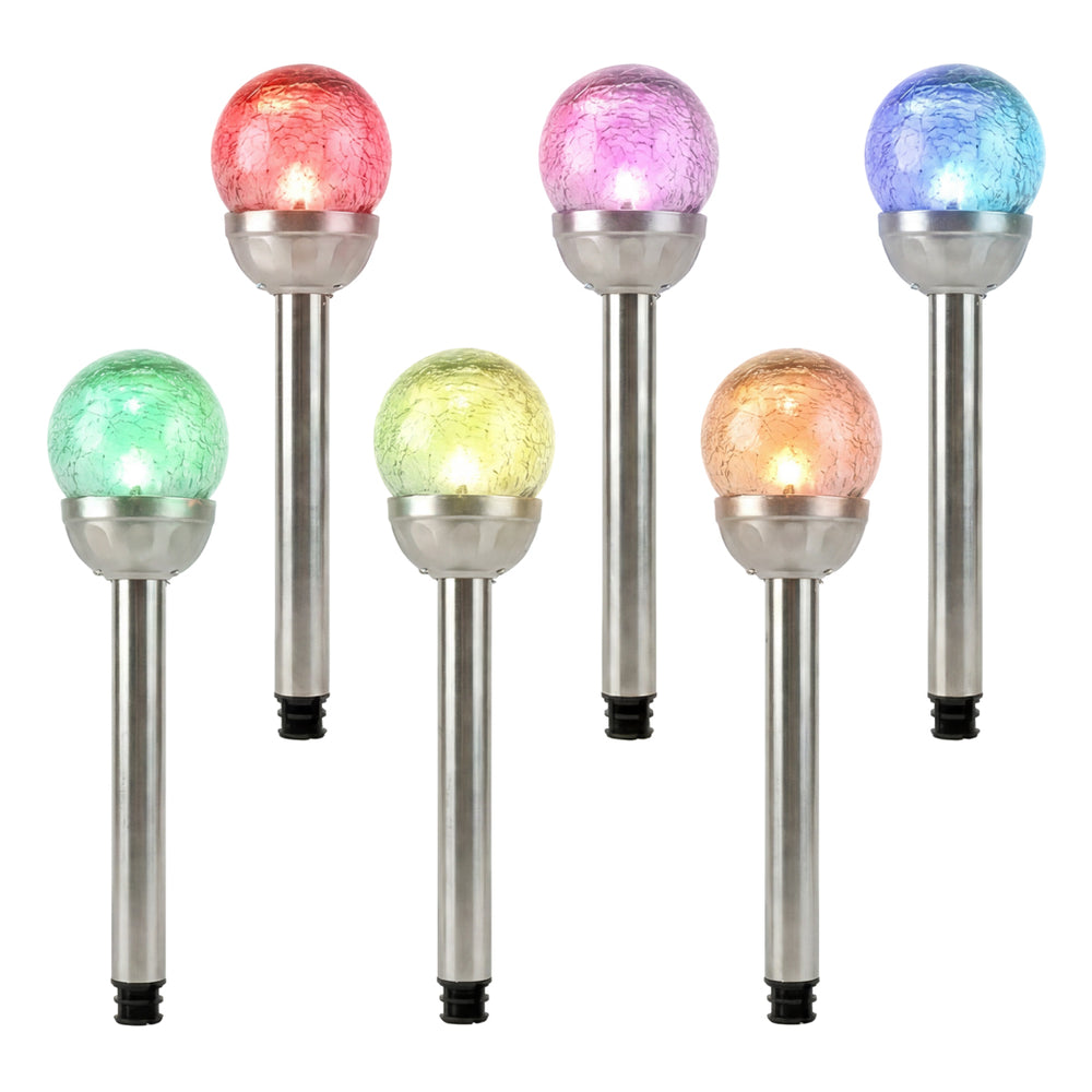 Pack of 6 Solar Stake Lights – Crackle Glass Ball 8cm LED Lights