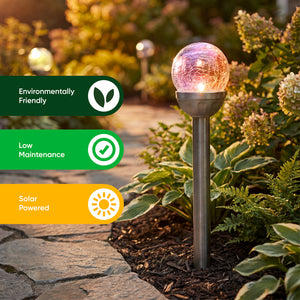 Pack of 6 Solar Stake Lights – Crackle Glass Ball 8cm LED Lights