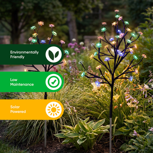 Pack of 2 Solar Stake Lights – Flower Tree LED Lights
