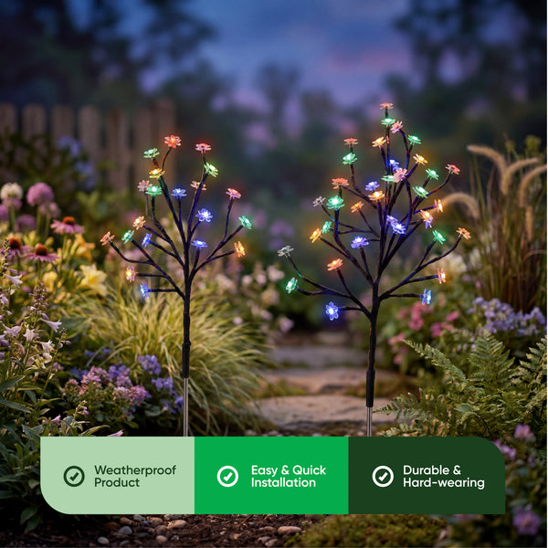 Pack of 2 Solar Stake Lights – Flower Tree LED Lights