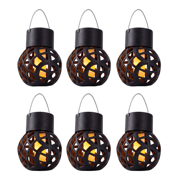 Pack of 6 Solar Hanging Lanterns – Dancing Flame LED Lights