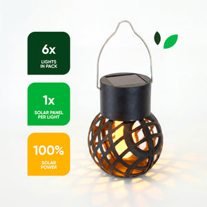 Pack of 6 Solar Hanging Lanterns – Dancing Flame LED Lights