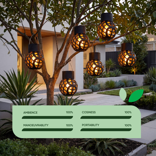 Pack of 6 Solar Hanging Lanterns – Dancing Flame LED Lights