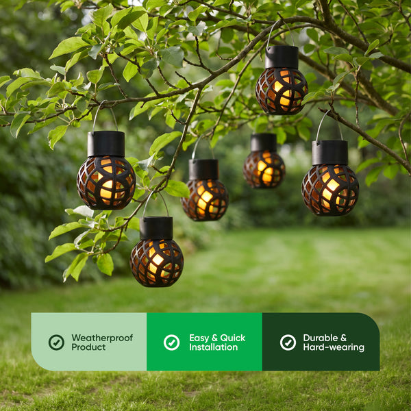 Pack of 6 Solar Hanging Lanterns – Dancing Flame LED Lights
