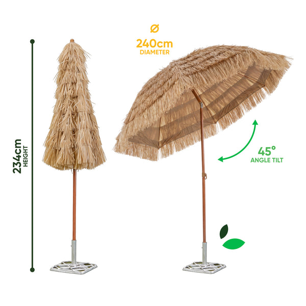 Garden Parasol – Straw Beach Umbrella with Tilt & Wooden Pole