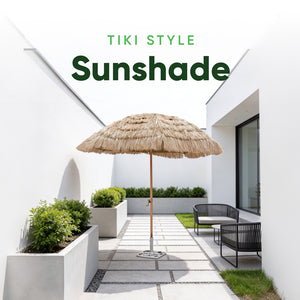Garden Parasol – Straw Beach Umbrella with Tilt & Wooden Pole