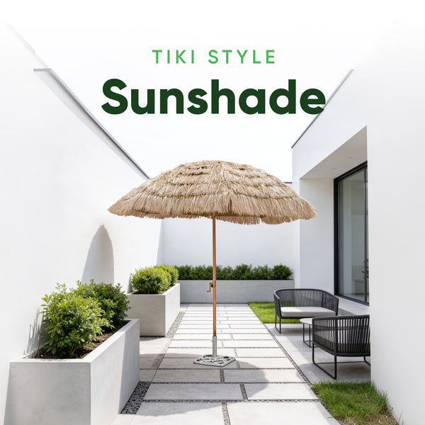 Garden Parasol – Straw Beach Umbrella with Tilt & Wooden Pole
