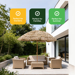 Garden Parasol – Straw Beach Umbrella with Tilt & Wooden Pole