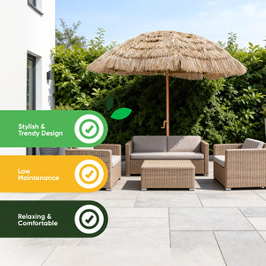 Garden Parasol – Straw Beach Umbrella with Tilt & Wooden Pole