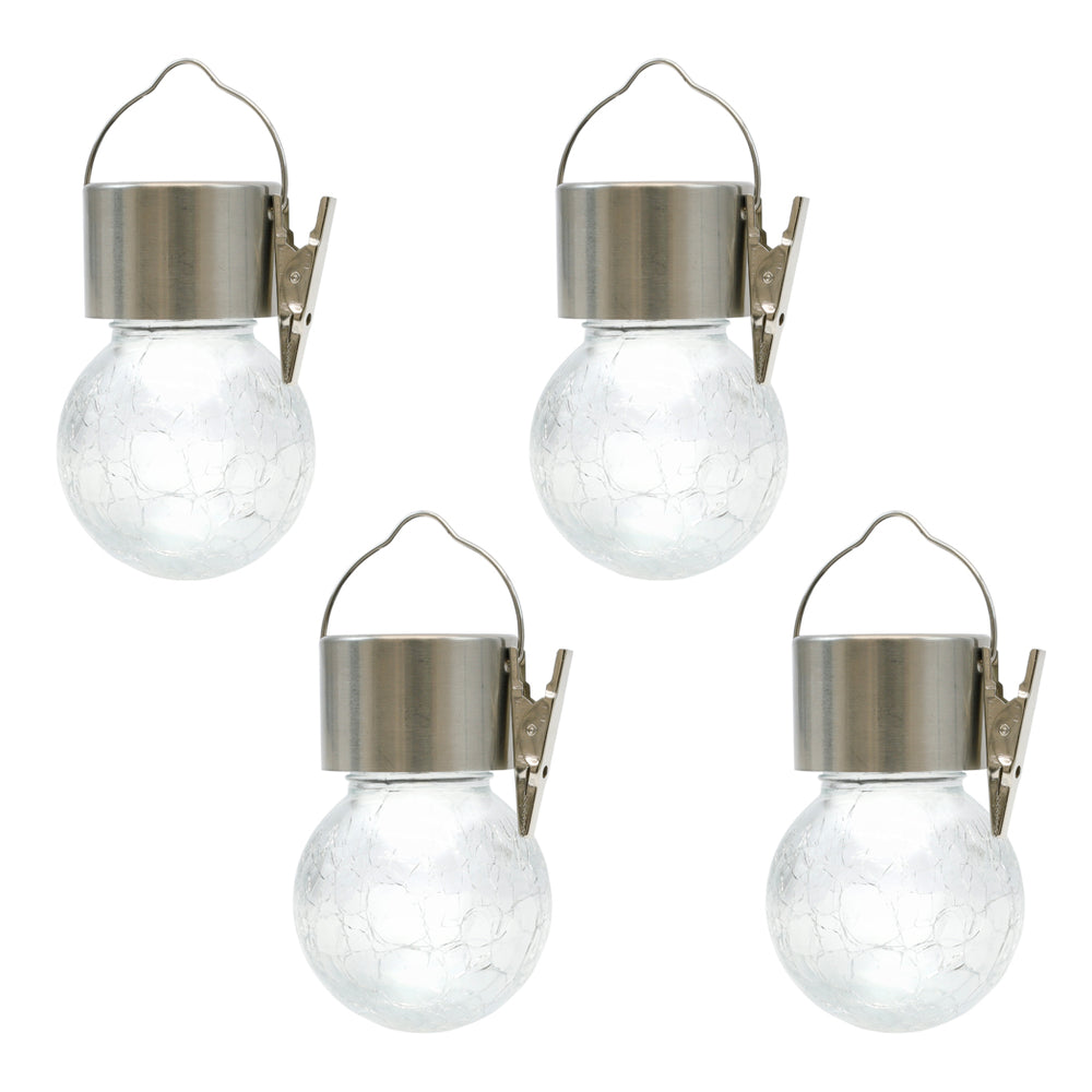 Pack of 4 Solar Hanging Lights – Crackle Glass Ball LED Lights