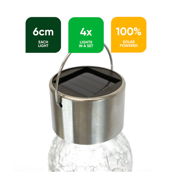 Pack of 4 Solar Hanging Lights – Crackle Glass Ball LED Lights
