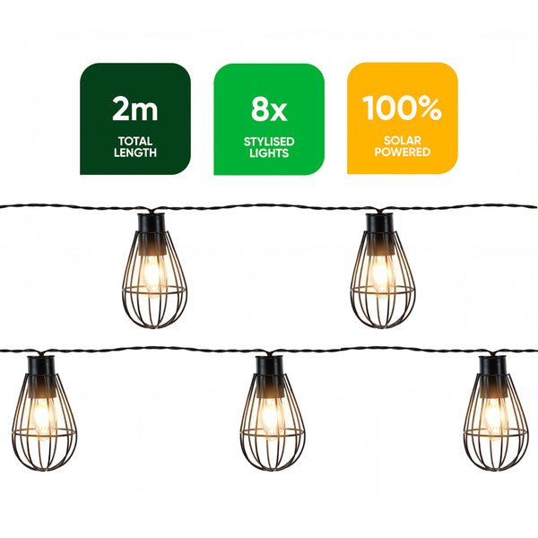 8-Piece Solar String Lights –  LED Metal Bulb Hanging Lights