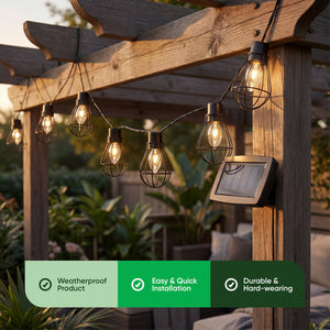 8-Piece Solar String Lights –  LED Metal Bulb Hanging Lights