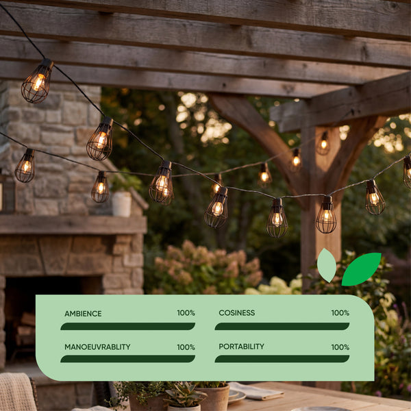 8-Piece Solar String Lights –  LED Metal Bulb Hanging Lights