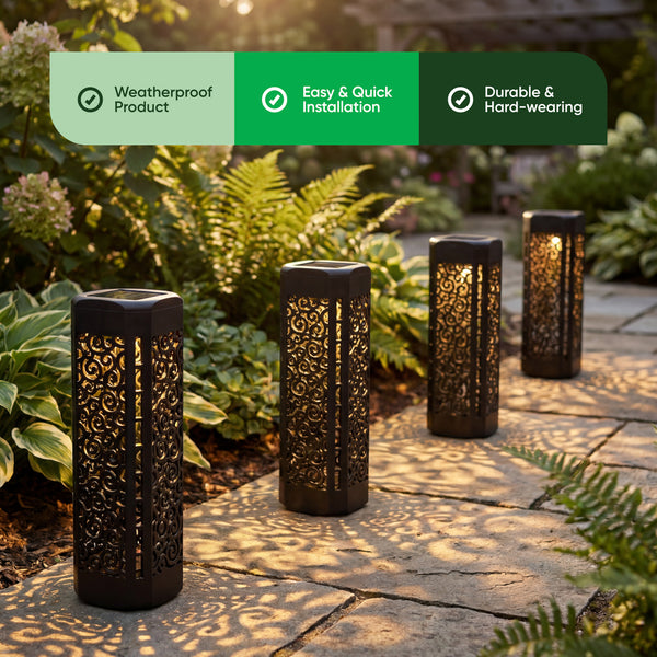 Pack of 4 Solar Stake Lights – Warm White LED Pathway Lights