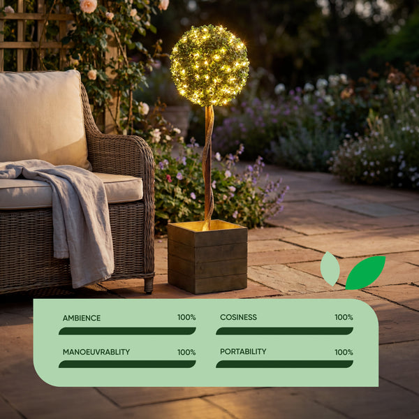 Solar Faux Plant – Bay Ball Tree in Pot with 100 LED Lights