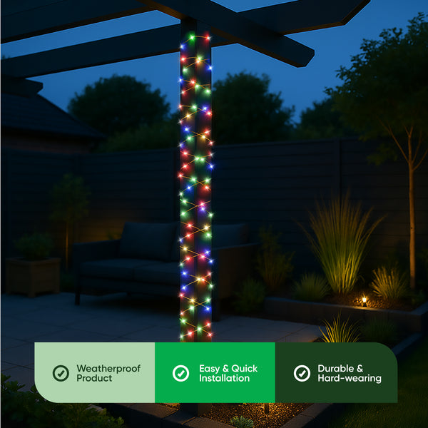 20m Solar Multi-Coloured LED String Lights – 200 LEDs
