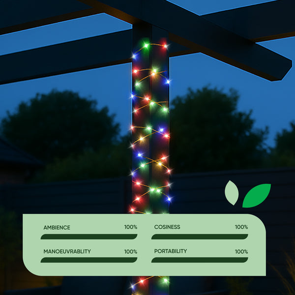 20m Solar Multi-Coloured LED String Lights – 200 LEDs