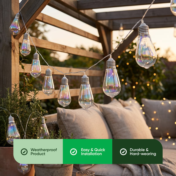 10-Piece Solar String Lights – 2m Tubular LED Bulb Lights