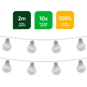 10-Piece Solar String Lights – 2m Iridescent LED Bulb Lights