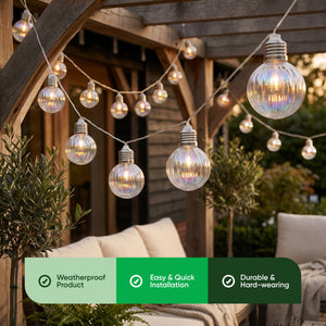 10-Piece Solar String Lights – 2m Iridescent LED Bulb Lights