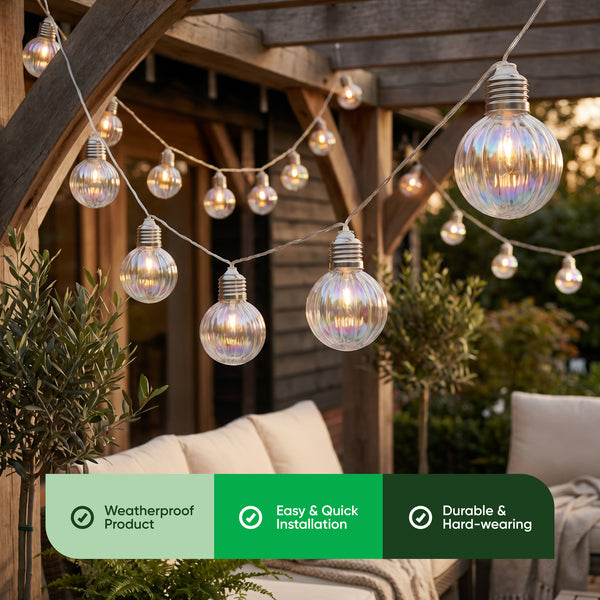 10-Piece Solar String Lights – 2m Iridescent LED Bulb Lights