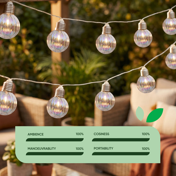10-Piece Solar String Lights – 2m Iridescent LED Bulb Lights