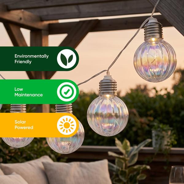 10-Piece Solar String Lights – 2m Iridescent LED Bulb Lights