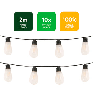 10-Piece Solar String Lights – 2m Filament LED Bulb Lights