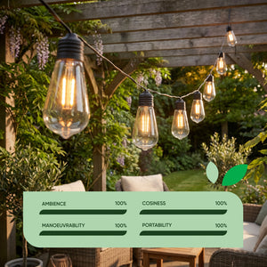 10-Piece Solar String Lights – 2m Filament LED Bulb Lights