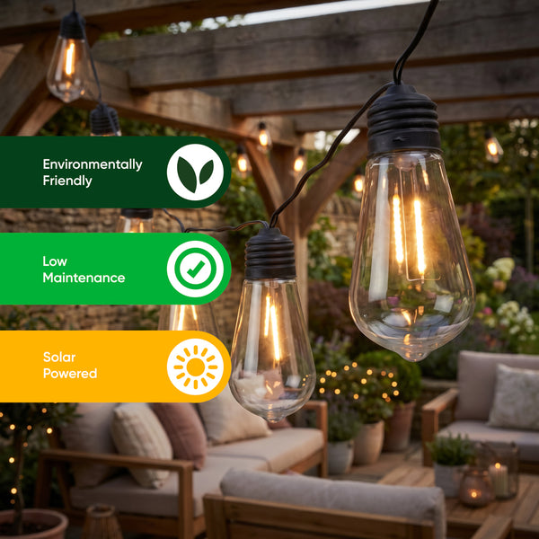 10-Piece Solar String Lights – 2m Filament LED Bulb Lights