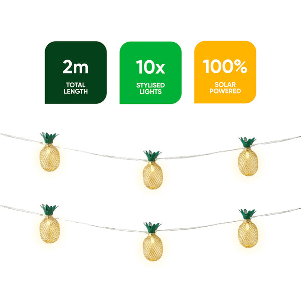 10-Piece Solar String Lights – 2m Pineapple Lantern LED Lights
