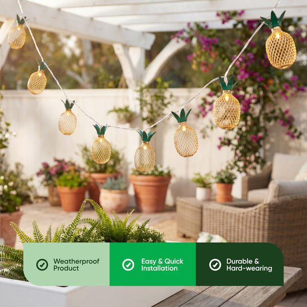10-Piece Solar String Lights – 2m Pineapple Lantern LED Lights