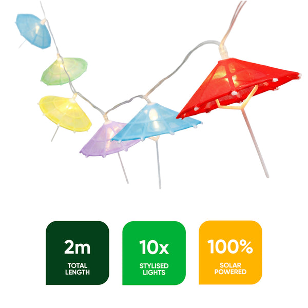 10-Piece Solar String Lights – 2m Cocktail Umbrella LED Lights
