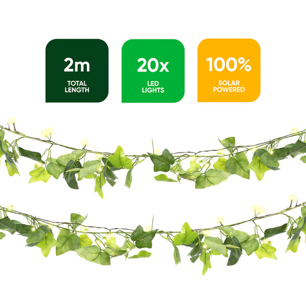 2m Solar Ivy Outdoor Garland String Lights with 20 LED Lights