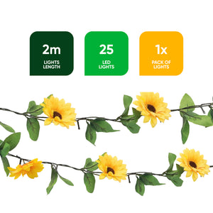 25 LED Solar String Lights – 2m Sunflower Garland LED Lights