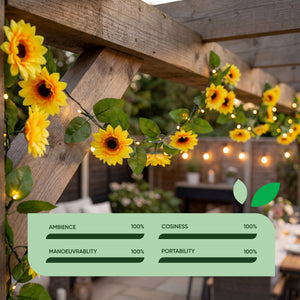 25 LED Solar String Lights – 2m Sunflower Garland LED Lights