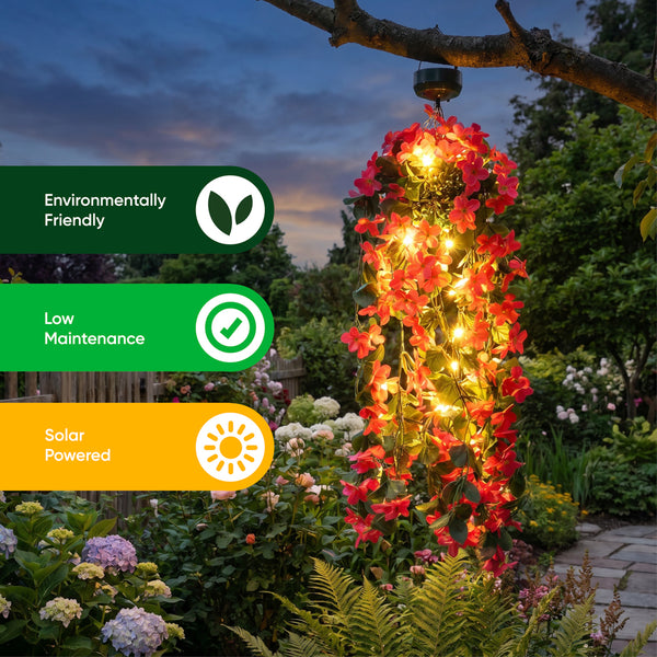 Solar Hanging Lights – Pink Primrose Flower 30 LED Garden Lights