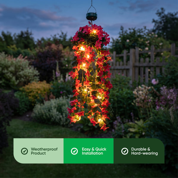 Solar Hanging Lights – Pink Primrose Flower 30 LED Garden Lights