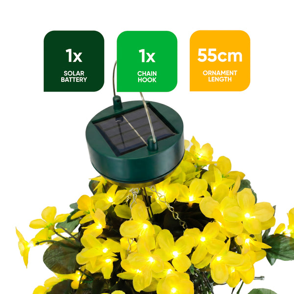 Solar Hanging Primrose Flower Lights – Yellow 30 LED Garden Lights