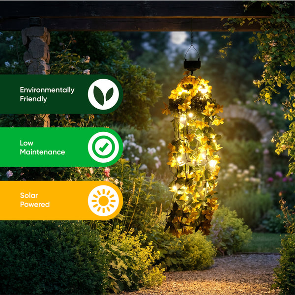 Solar Hanging Primrose Flower Lights – Yellow 30 LED Garden Lights