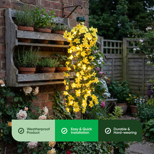 Solar Hanging Primrose Flower Lights – Yellow 30 LED Garden Lights