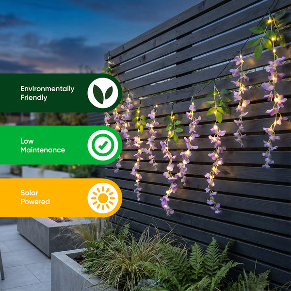 Solar Hanging Lights – Wisteria Flower 6 Piece Set with 60 LED Garden Lights